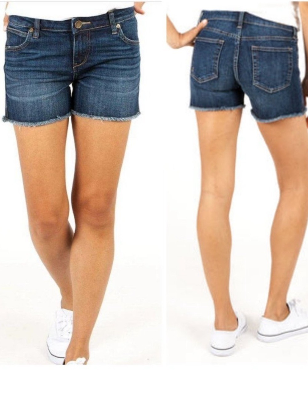 Kur From The Cloth Gidget Fray Denim Shorts Medium Dark Wash, size 8